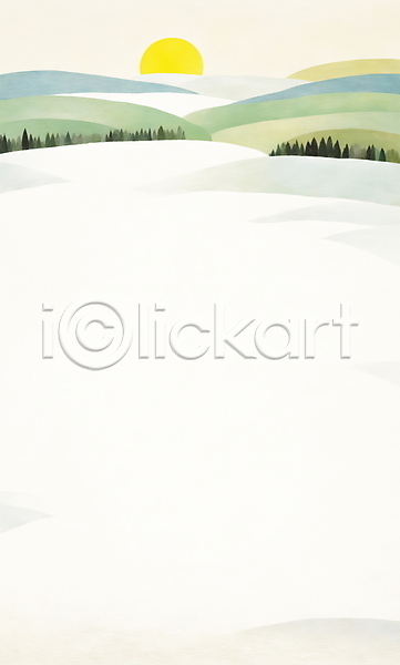 사람없음 JPG 일러스트 겨울 나무 눈덮임 산 새해 설원 일출 자연 태양 풍경(경치) 흰색