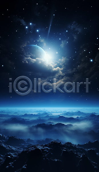 신비 사람없음 JPG 디지털합성 편집이미지 구름(자연) 백그라운드 별 우주 태양 파란색 판타지 하늘 행성