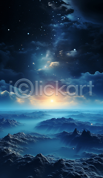 신비 사람없음 JPG 디지털합성 편집이미지 구름(자연) 백그라운드 별 우주 태양 파란색 판타지 하늘