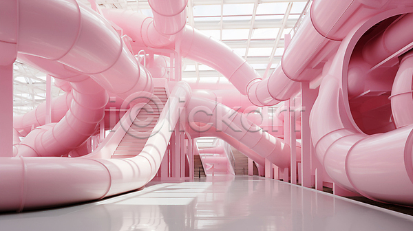 사람없음 JPG 디지털합성 편집이미지 계단 공간 분홍색 실내 인테리어 추상 파이프(관)