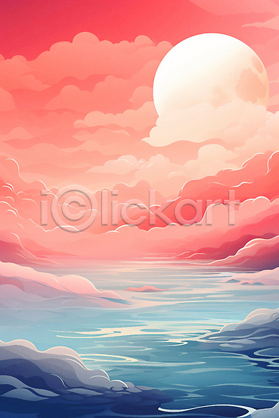 분위기 사람없음 JPG 일러스트 미니멀 바다 백그라운드 일몰 일출 자연 태양 포스터 풍경(경치)