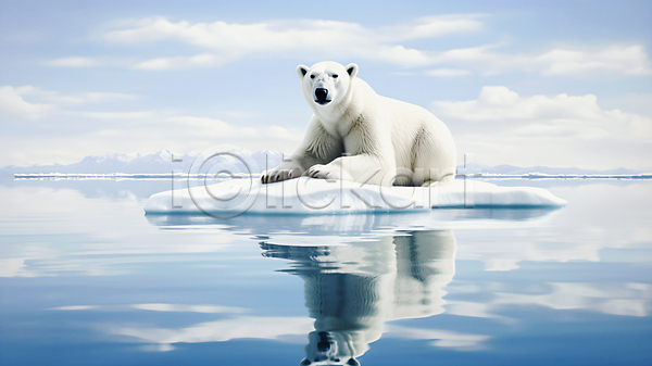 사람없음 JPG 편집이미지 고립 곰 바다 반사 북극 북극곰 빙하 응시 자연 한마리