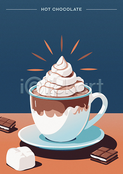 달콤 따뜻함 사람없음 AI(파일형식) 일러스트 겨울 디저트 마시멜로우 초콜릿 카페 커피잔 코코아 크림 포스터