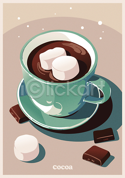 달콤 따뜻함 사람없음 AI(파일형식) 일러스트 겨울 디저트 마시멜로우 초콜릿 카페 커피잔 코코아 포스터