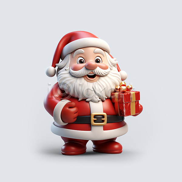 남자 노년 노인남자한명만 한명 JPG 디지털합성 편집이미지 3D캐릭터 들기 빨간색 산타캐릭터 산타클로스 서기 선물상자 전신 크리스마스 편집소스