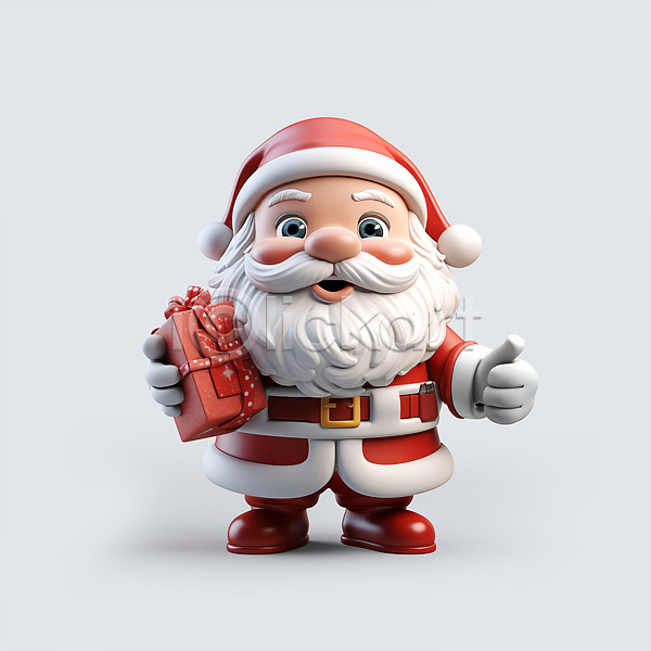 남자 노년 노인남자한명만 한명 JPG 디지털합성 편집이미지 3D캐릭터 들기 따봉 빨간색 산타캐릭터 산타클로스 서기 선물상자 전신 크리스마스 편집소스