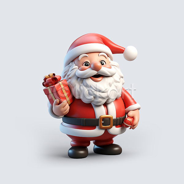 남자 노년 노인남자한명만 한명 JPG 디지털합성 편집이미지 3D캐릭터 들기 빨간색 산타캐릭터 산타클로스 서기 선물 선물상자 전신 크리스마스 편집소스
