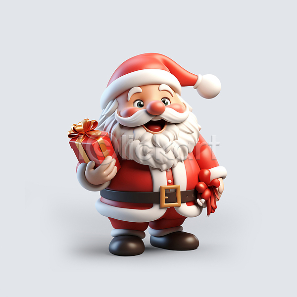 남자 노년 노인남자한명만 한명 JPG 디지털합성 편집이미지 3D캐릭터 들기 리본 빨간색 빨간코 산타캐릭터 산타클로스 서기 선물상자 전신 크리스마스 편집소스
