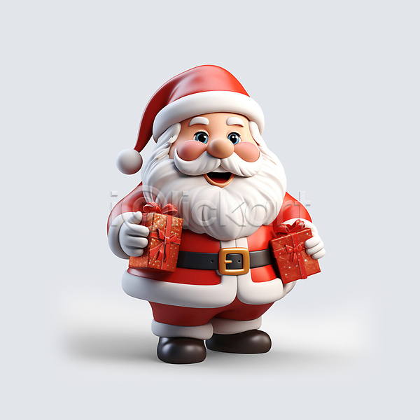 남자 노년 노인남자한명만 한명 JPG 디지털합성 편집이미지 3D캐릭터 들기 빨간색 산타캐릭터 산타클로스 서기 선물상자 전신 크리스마스 편집소스