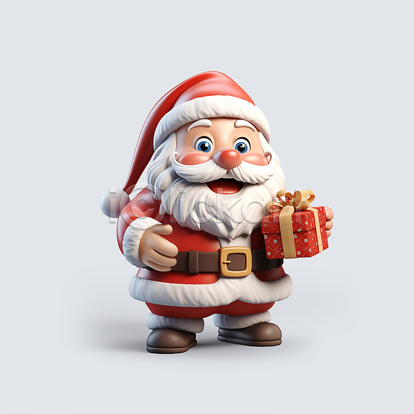 남자 노년 노인남자한명만 한명 JPG 디지털합성 편집이미지 3D캐릭터 들기 빨간색 빨간코 산타캐릭터 산타클로스 서기 선물상자 전신 크리스마스 편집소스