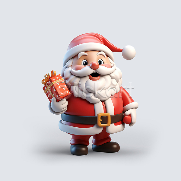 남자 노년 노인남자한명만 한명 JPG 디지털합성 편집이미지 3D캐릭터 들기 빨간색 빨간코 산타캐릭터 산타클로스 서기 선물상자 전신 크리스마스 편집소스