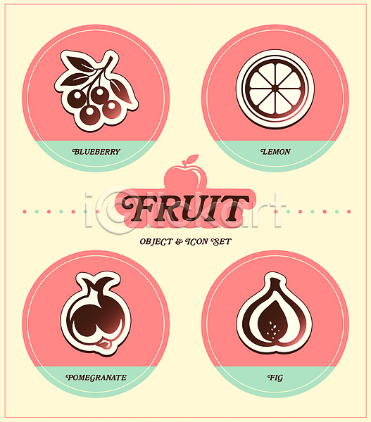 사람없음 AI(파일형식) 아이콘 레몬 무화과 분홍색 블루베리 사과 석류 스티커 열매 원형 잎