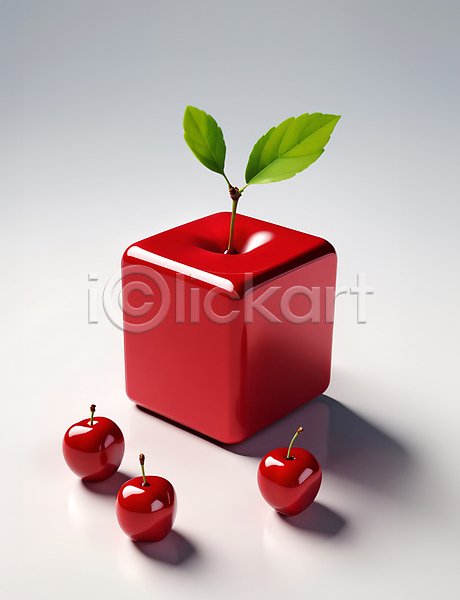 사람없음 3D JPG 디지털합성 입체 편집이미지 빨간색 사각형 오브젝트 잎 체리 추상 큐브 편집소스