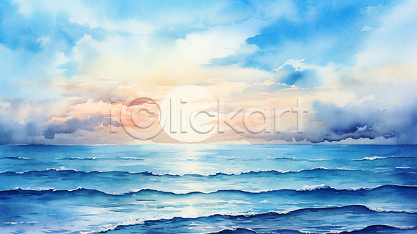 사람없음 JPG 편집이미지 겨울 구름(자연) 바다 백그라운드 새해 수채화(물감) 일출 자연 태양 파도 풍경(경치) 하늘