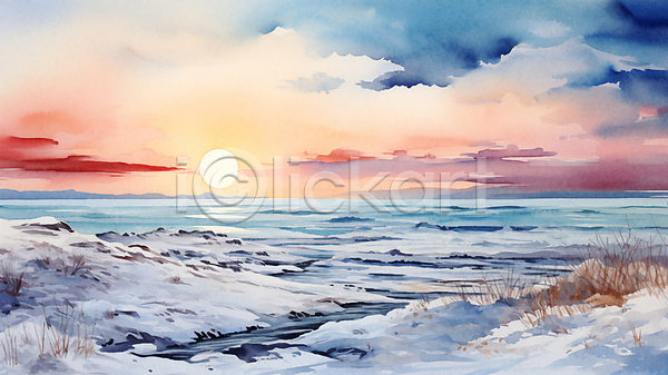 사람없음 JPG 편집이미지 겨울 구름(자연) 바다 백그라운드 새해 수채화(물감) 일출 자연 태양 파도 풀(식물) 풍경(경치) 하늘