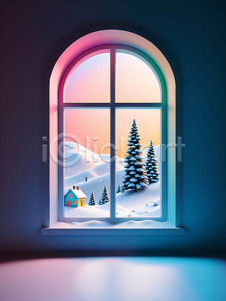 사람없음 JPG 디지털합성 편집이미지 겨울 나무 눈(날씨) 눈덮임 설원 실내 주택 창문 편집소스 풍경(경치)