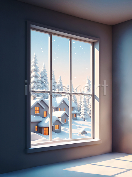 사람없음 JPG 디지털합성 편집이미지 겨울 나무 눈(날씨) 눈덮임 실내 주택 창문 편집소스 풍경(경치)