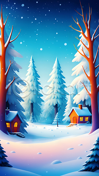 사람없음 JPG 디지털합성 편집이미지 겨울 나무 눈(날씨) 눈덮임 마을 설원 숲 주택 편집소스 풍경(경치)