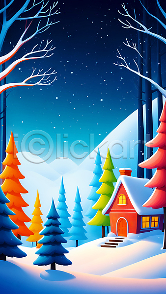 사람없음 JPG 디지털합성 편집이미지 겨울 나무 눈(날씨) 눈덮임 마을 설원 숲 주택 편집소스 풍경(경치)