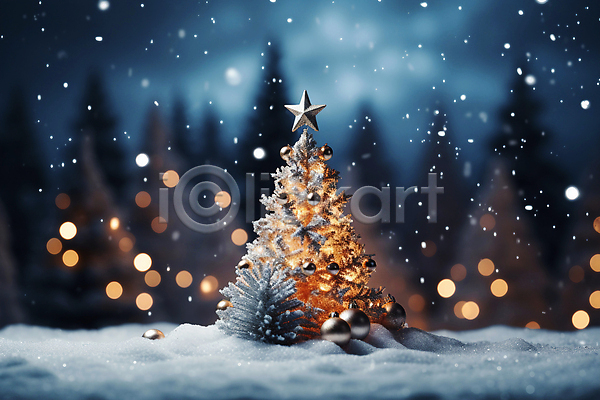 분위기 사람없음 JPG 편집이미지 겨울 눈(날씨) 백그라운드 보케 빛망울 오너먼트 크리스마스 크리스마스트리