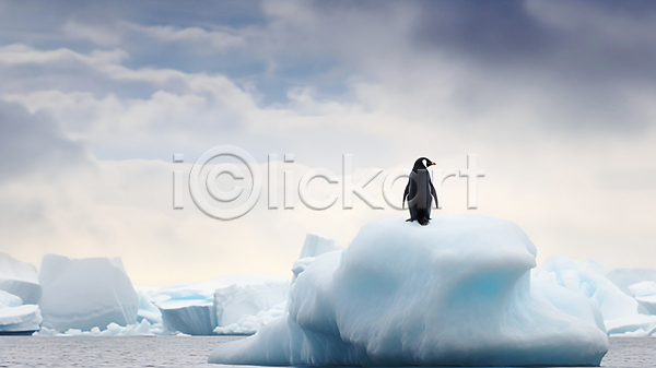 사람없음 JPG 편집이미지 남극 백그라운드 빙산 빙하 펭귄 한마리