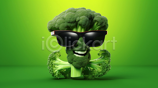 신선 사람없음 JPG 편집이미지 브로콜리 선글라스 의인화 채소 채소캐릭터 초록색 캐릭터