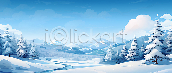 사람없음 JPG 일러스트 강 겨울 겨울배경 구름(자연) 나무 눈(날씨) 눈덮임 맑음 백그라운드 설산 설원 숲 언덕 자연 풍경(경치) 하늘 하늘색