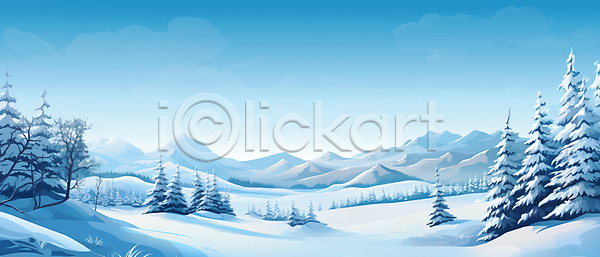 사람없음 JPG 일러스트 겨울 겨울배경 나무 눈(날씨) 눈덮임 맑음 백그라운드 설산 설원 숲 언덕 자연 풍경(경치) 하늘 하늘색