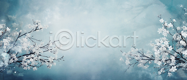 사람없음 JPG 일러스트 겨울 꽃 꽃나무 나뭇가지 눈(날씨) 백그라운드 유화 카피스페이스 하늘색