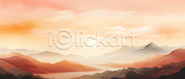 사람없음 JPG 편집이미지 골짜기 백그라운드 번짐 산 산등성이 수채화(물감) 자연 주황색 추상 태양 풍경(경치) 하늘