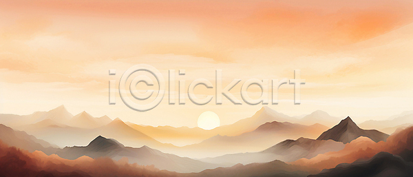 사람없음 JPG 편집이미지 골짜기 백그라운드 번짐 산 산등성이 수채화(물감) 자연 주황색 추상 태양 풍경(경치) 하늘