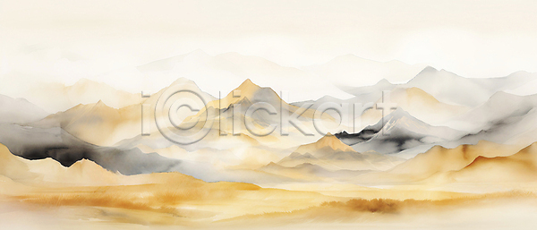 사람없음 JPG 편집이미지 골짜기 노란색 백그라운드 번짐 산 산등성이 수채화(물감) 자연 추상 풍경(경치) 하늘