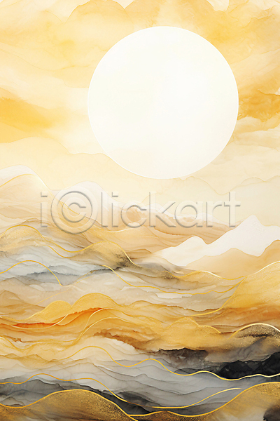 사람없음 JPG 편집이미지 골짜기 노란색 백그라운드 번짐 산 산등성이 수채화(물감) 자연 추상 태양 포스터 풍경(경치) 하늘