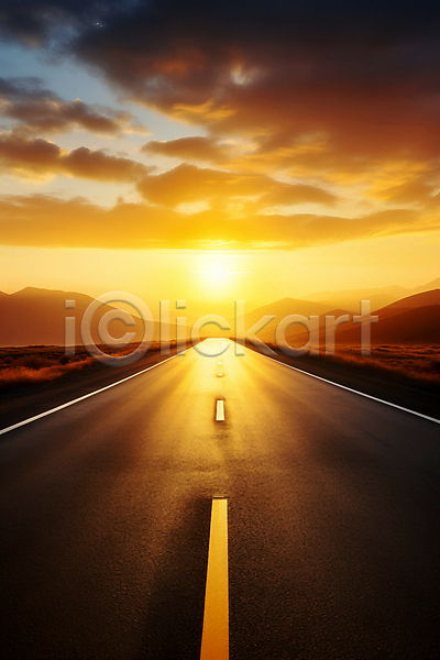 사람없음 JPG 편집이미지 고속도로 구름(자연) 사막 산 아스팔트(도로) 일몰 태양 풍경(경치) 하늘 햇빛