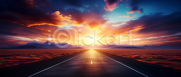 사람없음 JPG 편집이미지 고속도로 구름(자연) 사막 산 아스팔트(도로) 일몰 풍경(경치) 하늘 햇빛