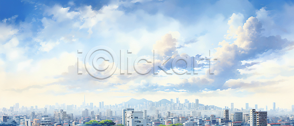 사람없음 JPG 일러스트 건물 구름(자연) 도시 백그라운드 빌딩 풍경(경치) 하늘