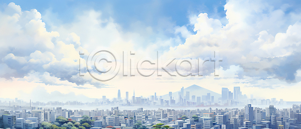사람없음 JPG 일러스트 건물 구름(자연) 도시 백그라운드 빌딩 풍경(경치) 하늘 하늘색