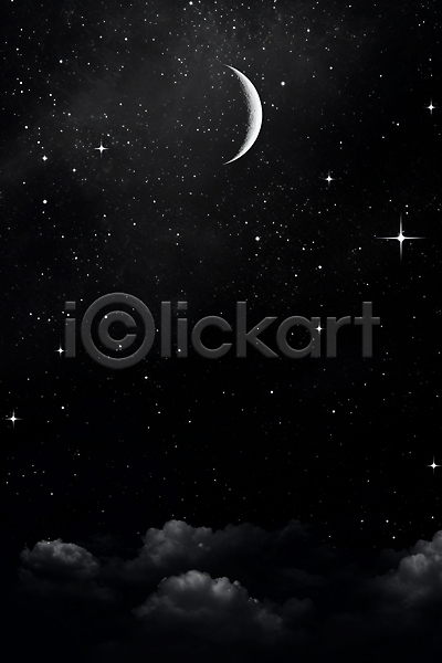 사람없음 JPG 편집이미지 흑백 검은색 구름(자연) 달 반짝임 밤하늘 백그라운드 별 야간 자연