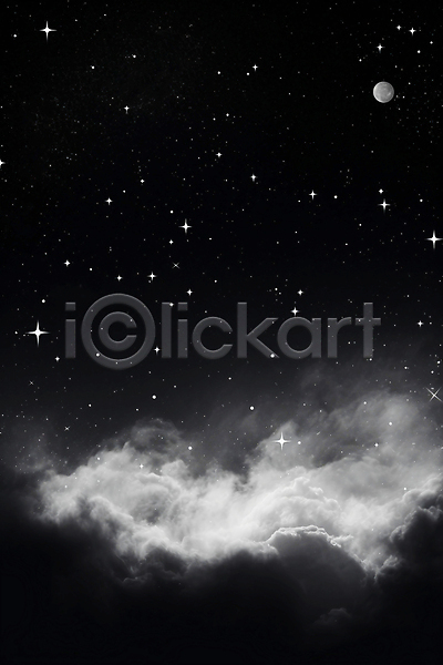 사람없음 JPG 편집이미지 흑백 검은색 구름(자연) 달 반짝임 밤하늘 백그라운드 별 야간 자연