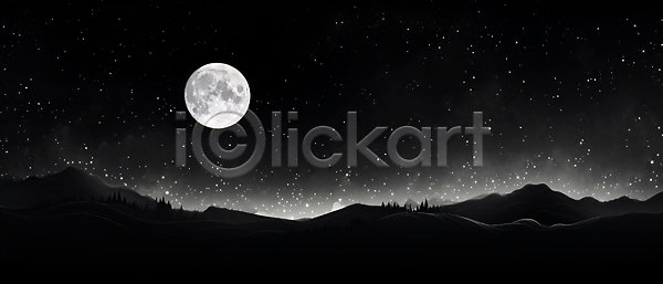 사람없음 JPG 편집이미지 흑백 검은색 구름(자연) 달 밤하늘 백그라운드 별 야간 자연