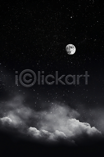 사람없음 JPG 편집이미지 흑백 검은색 구름(자연) 달 밤하늘 백그라운드 별 야간 자연