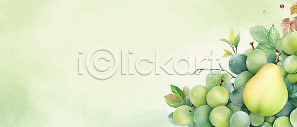사람없음 JPG 일러스트 나뭇잎 배(과일) 백그라운드 수채화(물감) 청포도 초록색 카피스페이스