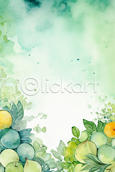사람없음 JPG 일러스트 나뭇잎 라임 배(과일) 백그라운드 수채화(물감) 초록색 카피스페이스