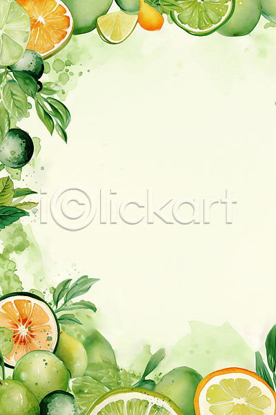 사람없음 JPG 일러스트 나뭇잎 라임 백그라운드 수채화(물감) 오렌지 초록색 카피스페이스
