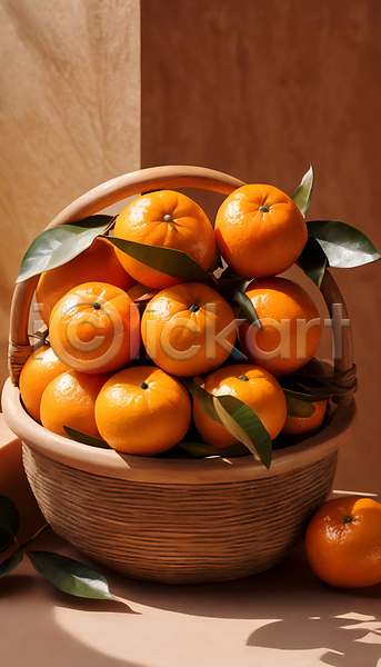 사람없음 JPG 편집이미지 겨울 귤 담기 바구니 쌓기 오렌지 잎 주황색