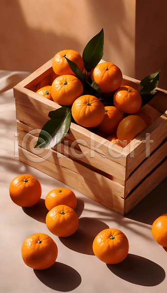 사람없음 JPG 편집이미지 가득함 겨울 귤 담기 상자 오렌지 잎 주황색