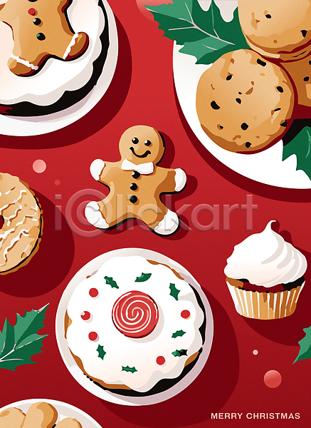 분위기 사람없음 AI(파일형식) 일러스트 겨울 빨간색 오브젝트 이벤트 진저쿠키 컵케이크 쿠키 크리스마스 크림 포스터