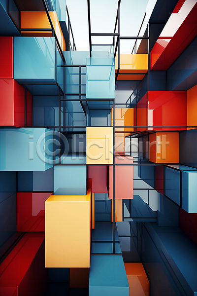 복잡 사람없음 JPG 디지털합성 편집이미지 건축물 사각형 컬러풀 큐브 편집소스