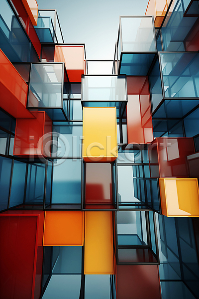 복잡 사람없음 JPG 디지털합성 편집이미지 건축물 사각형 컬러풀 큐브 편집소스