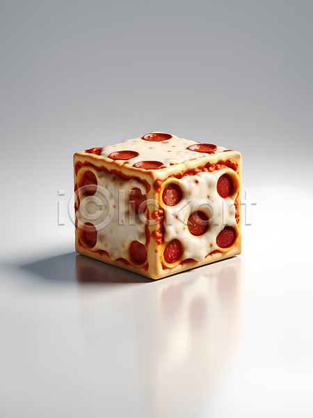 사람없음 3D JPG 디지털합성 입체 편집이미지 사각형 음식 주사위 치즈 큐브 페퍼로니 페퍼로니피자 편집소스 피자
